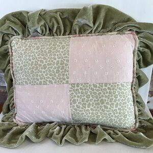 Vintage Wendy Bellissimo Teaberry Green Pink Velvet Ruffled Crib Nursey Pillow